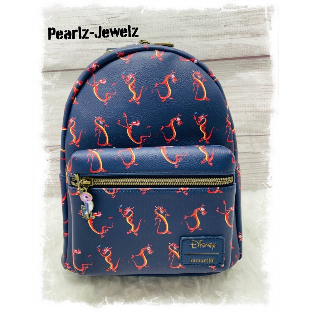 Loungefly Disney Princess Mulan Mushu Dragon Allover Print Mini Backpack NWT - Picture 1 of 6